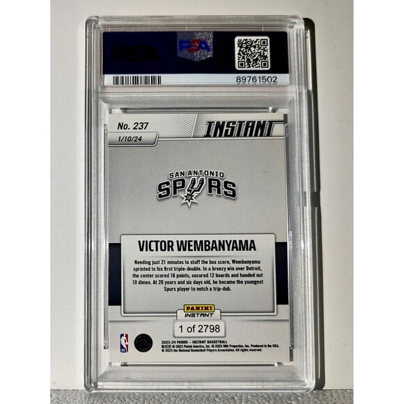 Victor Wembanyama 2023-24 Panini #237 NBA Milestone Rookie Card 1 of 2798 PSA 9 - Picture 2 of 2